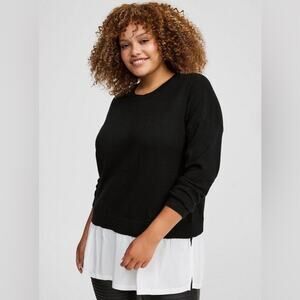TORRID |  Long Sleeve Black Sweater with White Shirt Hem | Size 14/16